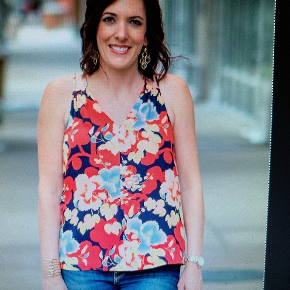 LOFT Tops - LOFT FLORAL DOUBLE STRAP TOP SIZE M NWT!
